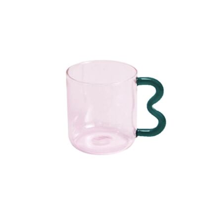 Colorful Ear Glass Mug (300ml) - Pink with Green Handle