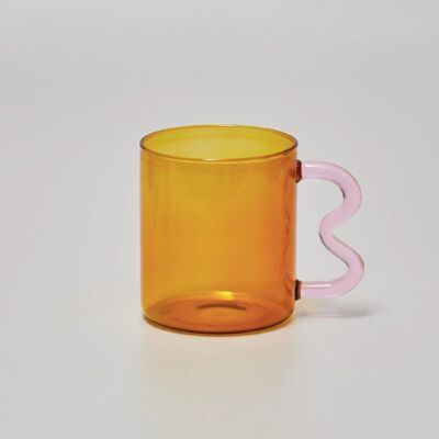 Colorful Ear Glass Mug (300ml) - Amber with Pink Handle