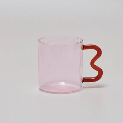 Colorful Ear Glass Mug (300ml) - Pink with Brown Handle