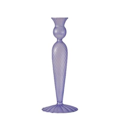 Colorful Glass Candlestick Holder - Slim Purple Short