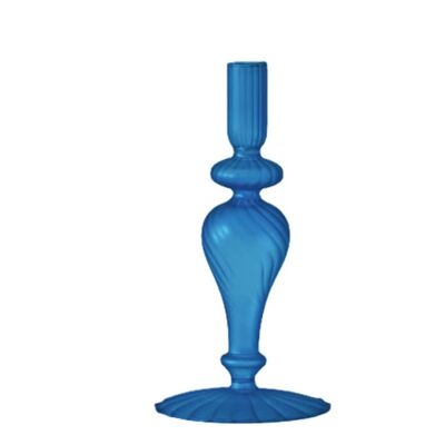 Colorful Glass Candlestick Holder - Fat Blue Short