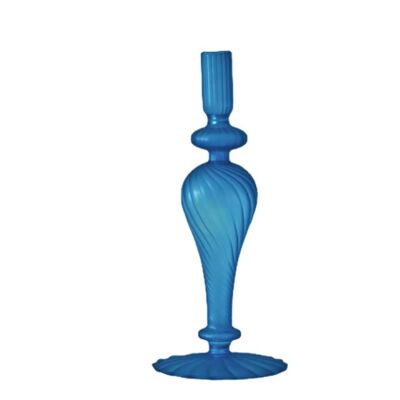Colorful Glass Candlestick Holder - Fat Blue Tall