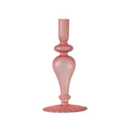 Colorful Glass Candlestick Holder - Fat Pink Short