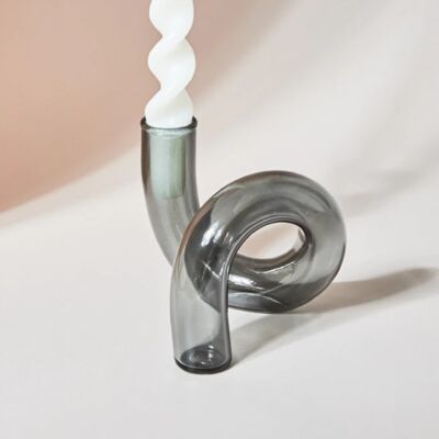 Glass Candlestick Holder / Vase - Grey