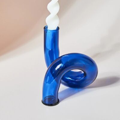 Glass Candlestick Holder / Vase - Blue
