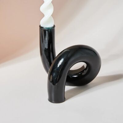 Glass Candlestick Holder / Vase - Black