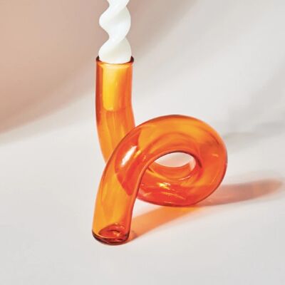 Glass Candlestick Holder / Vase - Orange