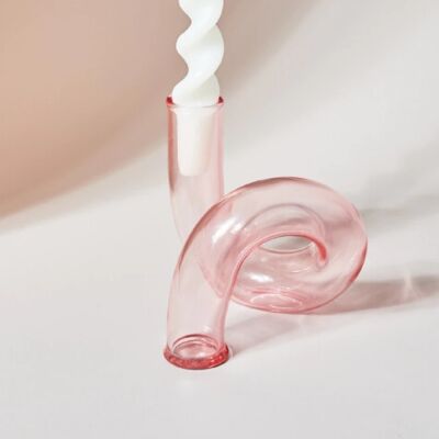 Glass Candlestick Holder / Vase - Pink