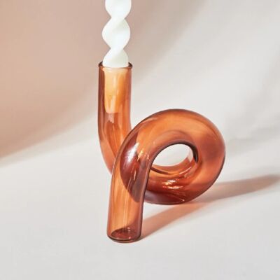 Glass Candlestick Holder / Vase - Brown