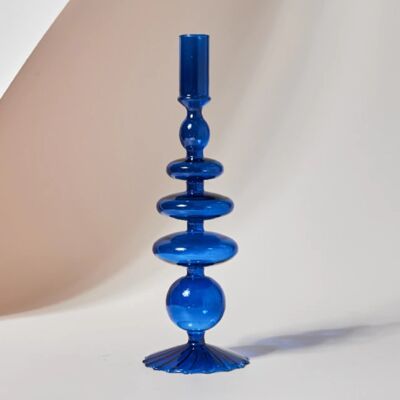 Retro Glass Classic Craft Candlesticks Holders - Blue
