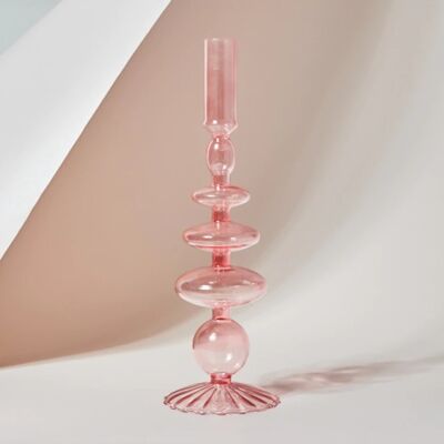 Retro Glass Classic Craft Candlesticks Holders - Pink