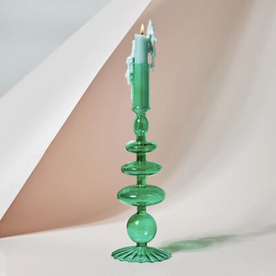 Retro Glass Classic Craft Candlesticks Holders - Green