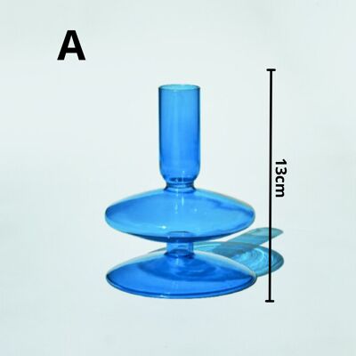 Light Blue Glass Candlestick Holder - A