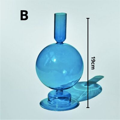 Light Blue Glass Candlestick Holder - B
