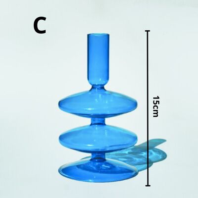 Light Blue Glass Candlestick Holder - C
