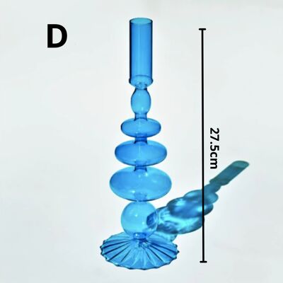 Light Blue Glass Candlestick Holder - D