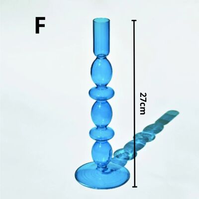 Light Blue Glass Candlestick Holder - F