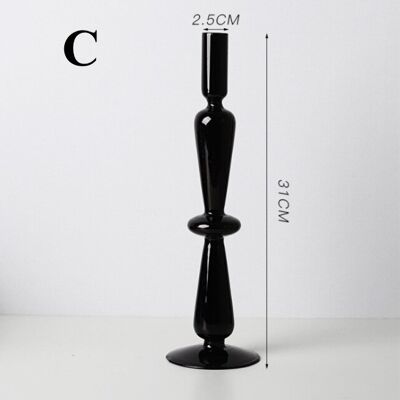 Black Glass Candlestick Holder - C