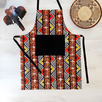Mashona handgefertigte afrikanische Schlammschürze mit Bogolan-Print und Sackleinentasche