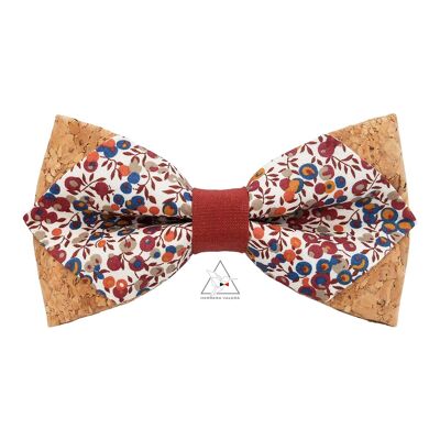 Pointed bow tie in cork and liberty fabric Wiltshire Bud tomette