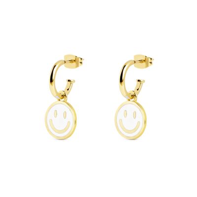 Smiley White Enamel Gold Hoop Earrings