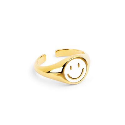 Smiley White Enamel Gold Ring
