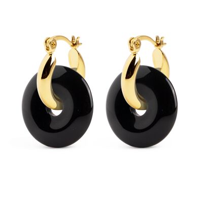 Bella Onyx Gold Hoop Earrings