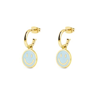 Boucles d'oreilles créoles dorées Smiley Sky en émail