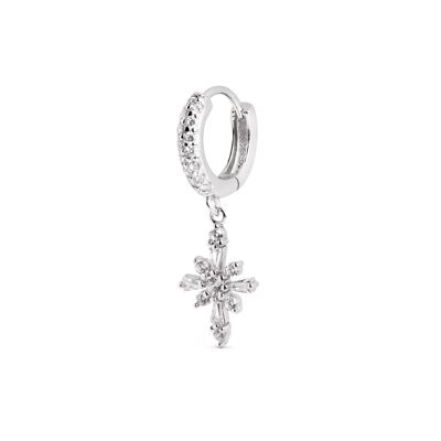 Silver Spark Cross Hoop Earring