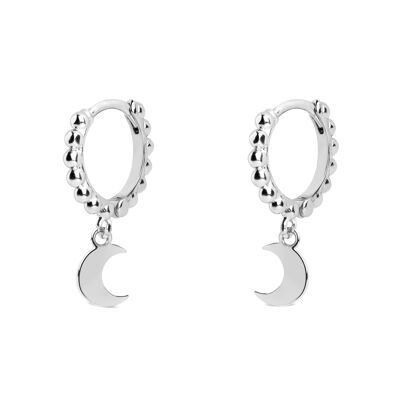 Silver Pebbles Moon Hoop Earrings