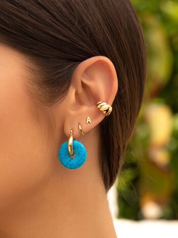Boucles d'oreilles créoles dorées Bella Turquoise 2