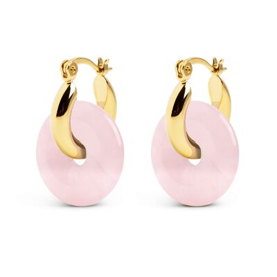 Boucles d'oreilles créoles en or et quartz rose Bella