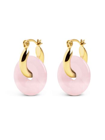 Boucles d'oreilles créoles en or et quartz rose Bella 1
