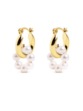 Boucles d'oreilles créoles dorées Bella Pearls 1