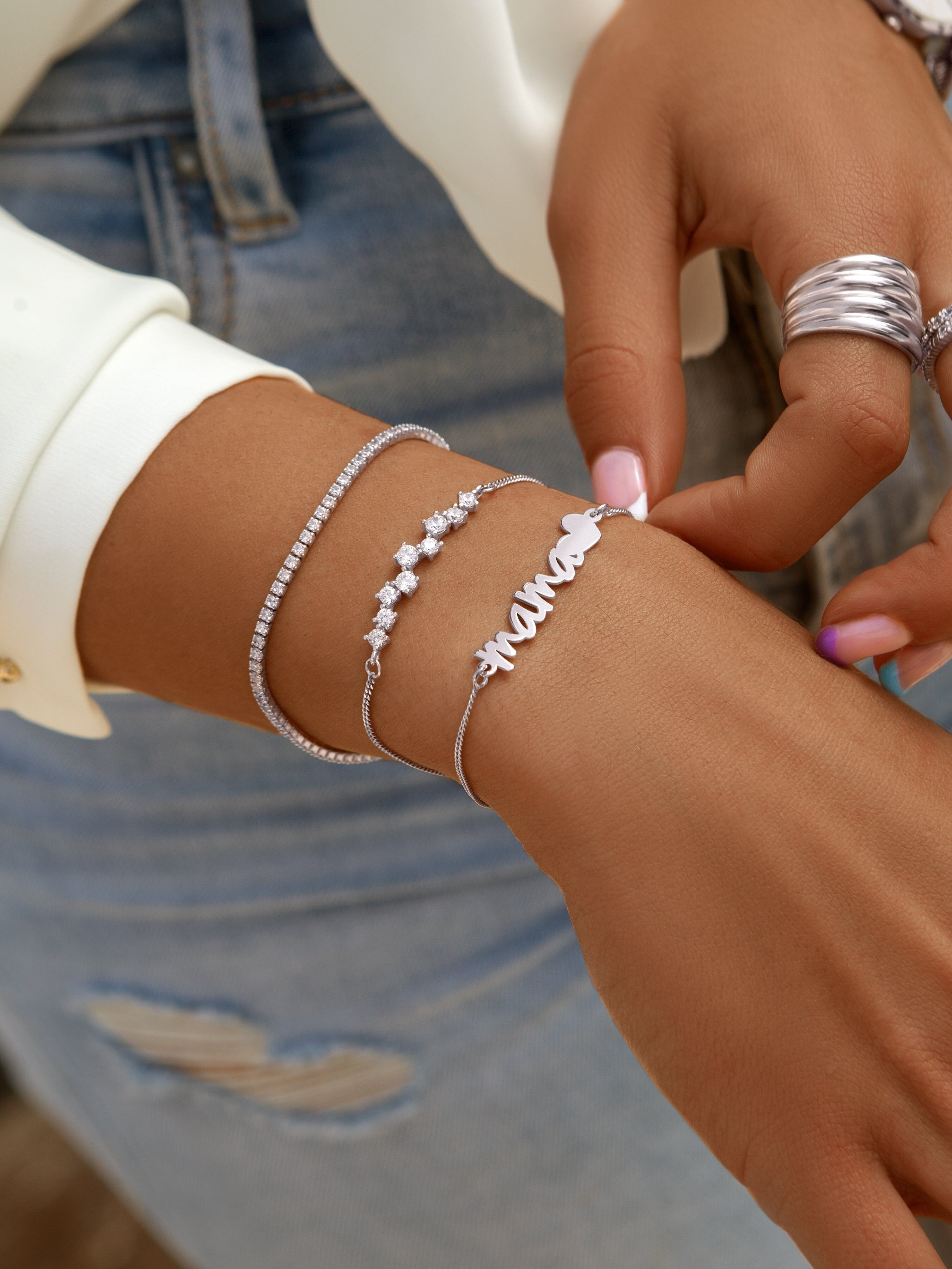 Mom Heart Silver Bracelet