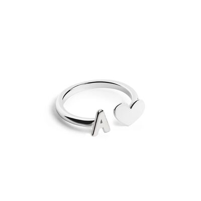 Silberner personalisierter Buchstabe-Herz-Ring