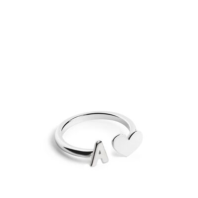 Silver Personalized Letter Heart Ring
