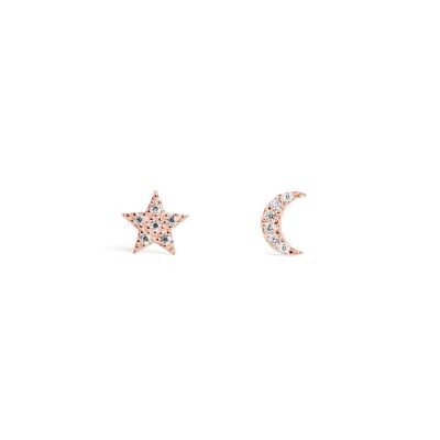 Orecchini in oro rosa con luna e stelle