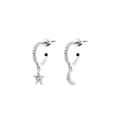 Moon & Star Sparks Silver Hoop Earrings