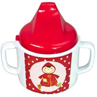 Melamine baby mug with 2 handles to catch it well and anti-leak lid. Height 10.5cm. Red Riding Hood Collection