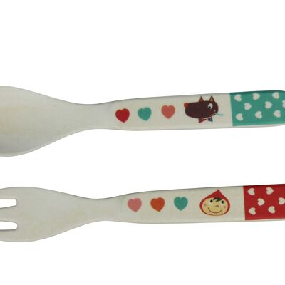 Mat melamine spoon and fork set. Length 13.5cm. Collection You're Crazy Louloup !!!