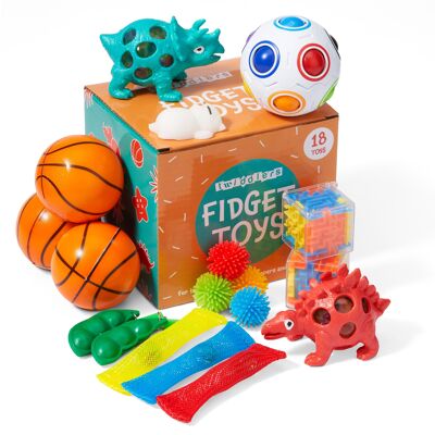Paquete de 18 divertidos juguetes sensoriales coloridos para niños, rellenos de bolsas de fiesta
