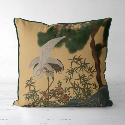 Crane Garden 3, Calico Gold Throw Pillow, Cushion Cover, 45x45cm