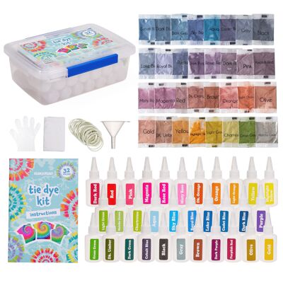 Tie Dye Kit with 32 Bottles of Coloured Fabric Dye