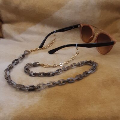 Cordon à lunettes chaîne acrylique plaqué or gris chaud