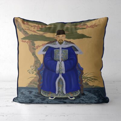 Chinese Emporer 1 Blue in Garden, Cushion Cover, 45x45cm