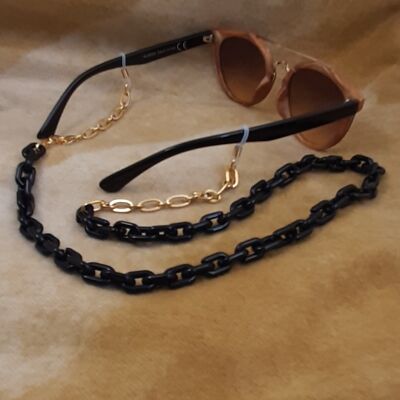 Brillenband Acrylkette vergoldet schwarz