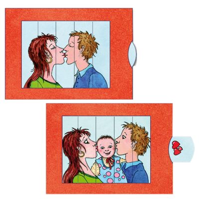 Living card "Kiss", high-quality lamellar postcard