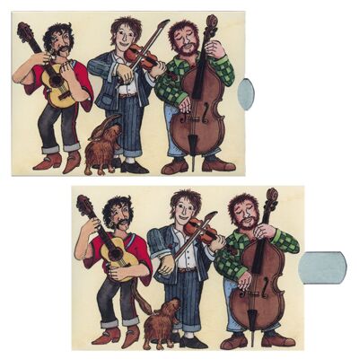 Living Card "Musicians", high-quality lamellar postcard