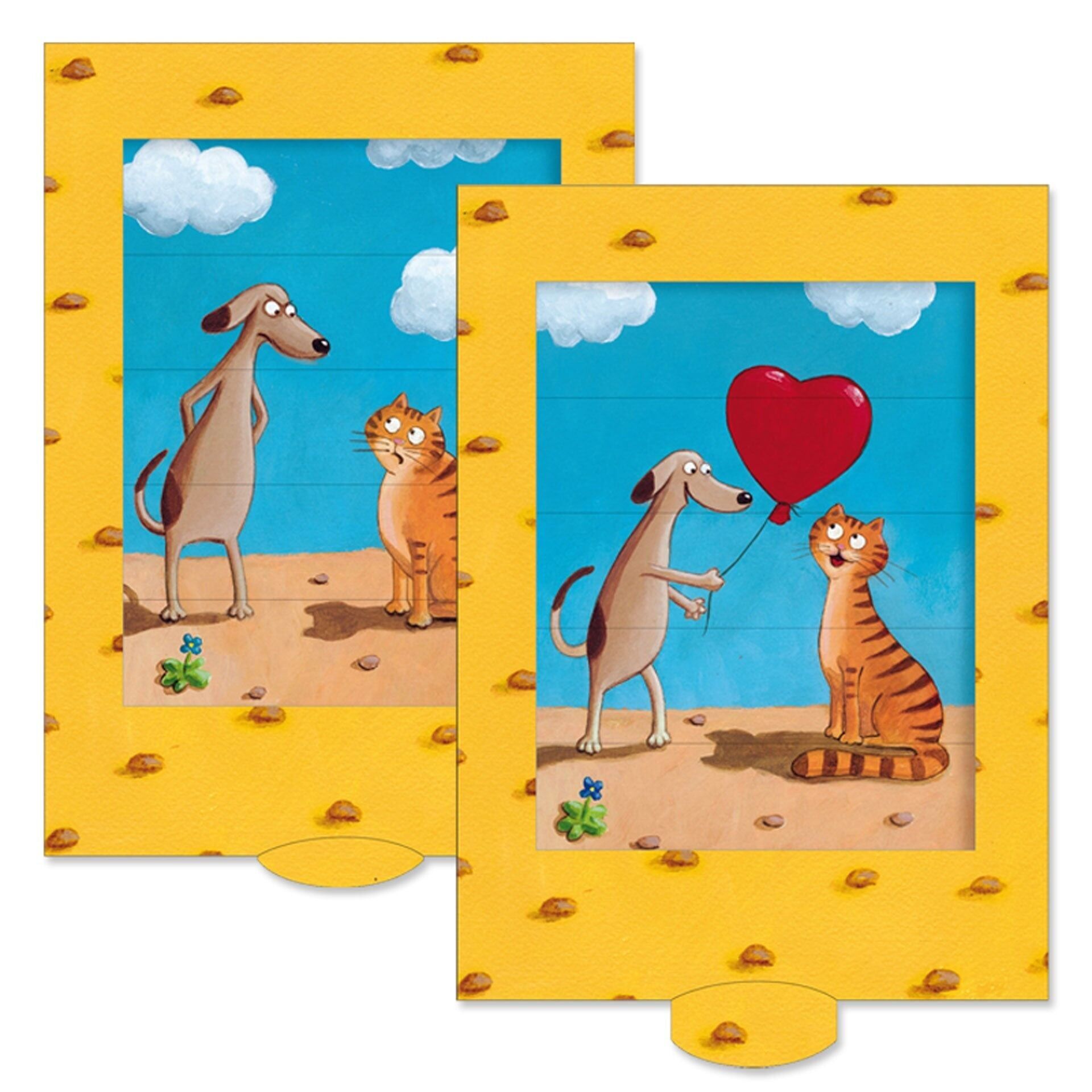 Lebende Karte "Hund und Katze", hochwertige Lamellen-Postkarte